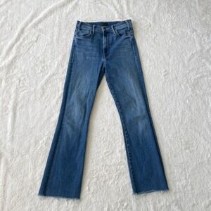 Mother Jeans The Hustler Ankle Fray Blue High Rise Flare Denim Size 26